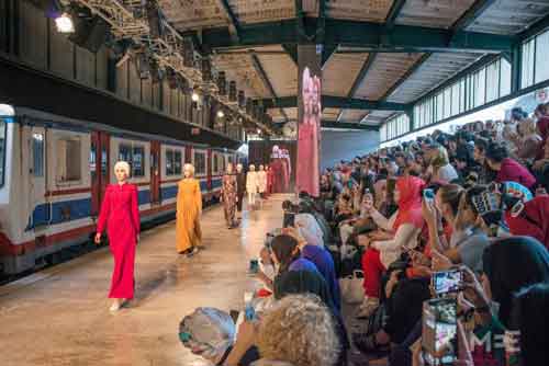 Models take to the runway for Turkish fashion designer Esin Ertan's show finale (MEE/Emanuele Satolli)