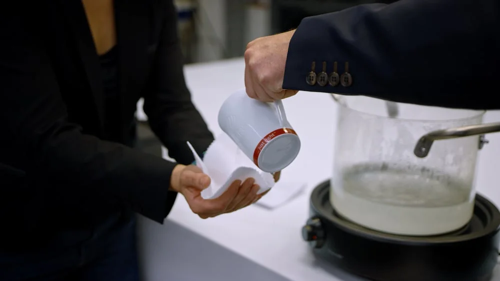 One layer of Aersulate just 1 mm thick easily protects the skin from being scalded by boiling water.Source: Stade Films