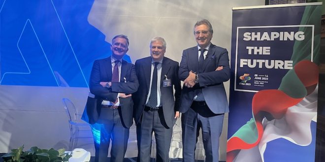 Right to Left : Mr Allessandro Zucci (President of ACIMIT), Mr. Roberto Luongo (The General Director of ITA), Mr. Federico Pellegata (Director of ACIMIT)