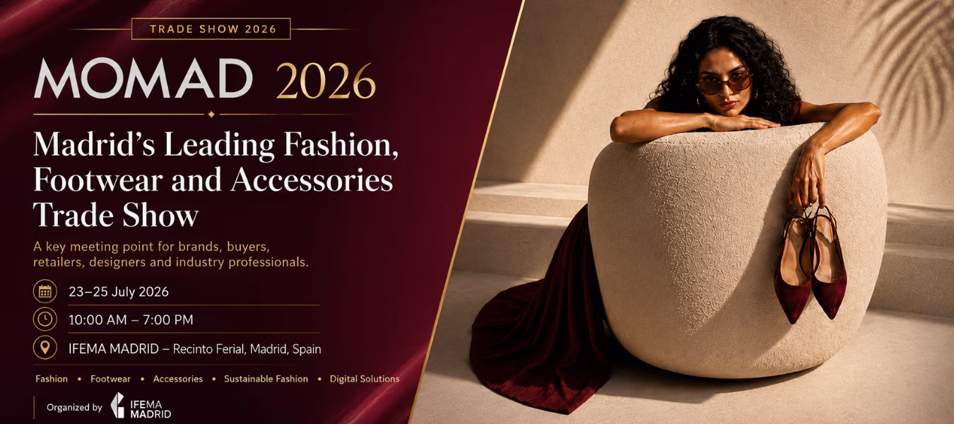 Professional promotional image for MOMAD 2026, Madrid’s leading fashion, footwear and accessories trade show at IFEMA MADRID.