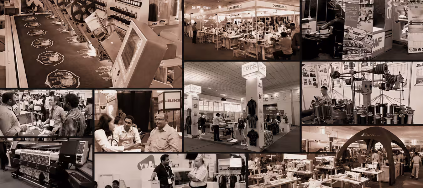 Visitors and exhibitors at Textech Sri Lanka 2027 showcasing textile machinery, apparel technology, embroidery equipment, and garment manufacturing solutions.