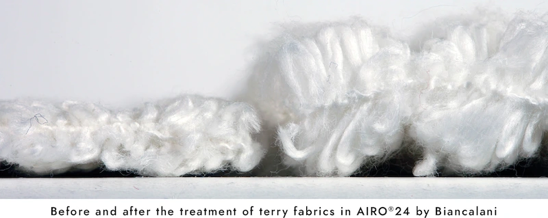 before and after treatment of terry fabric in Airo24