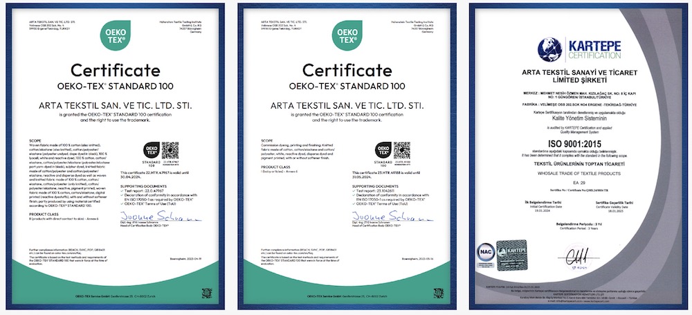 arta tekstil Certificates