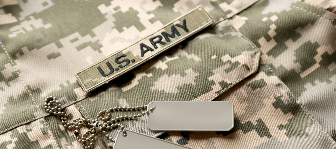 A military uniform made by Camouflage printed fabric for US Military forces