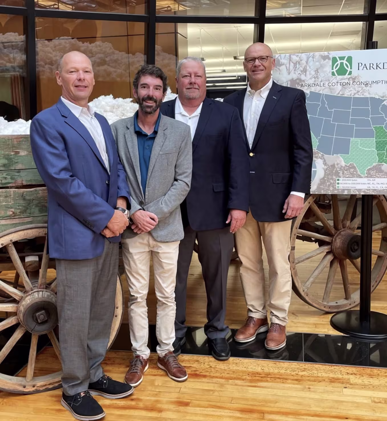 From right to left: Charles Heilig (President and CEO of Parkdale), Greg Duncan (VP Spinning Machine Sales ATR),Ivan Lami (VP Card Wire Sales ATR) and Stefan Engel (CEO ATR).