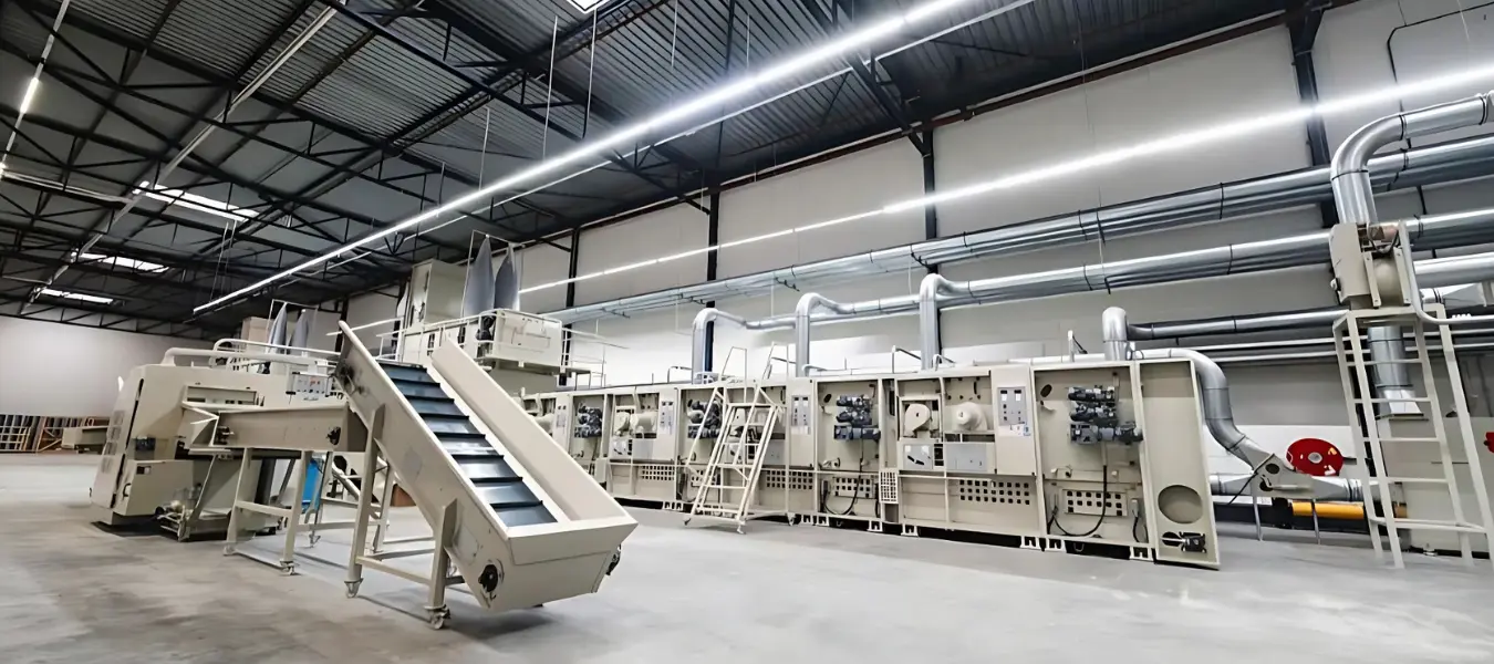 Brightfiber Textiles’ automated clothing recycling machinery in Amsterdam factory.