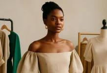 African Leaders Call for Regenerative Fashion to Drive Sustainable Textile Growth African fashion model wearing a sustainable outfit at a textile-focused runway event.