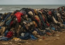 New Case Studies from The Biomimicry Institute Show What Fashion’s circularity conversation is missing. Textile waste accumulated near Korle Lagoon in Ghana, highlighting environmental challenges linked to fashion circularity.