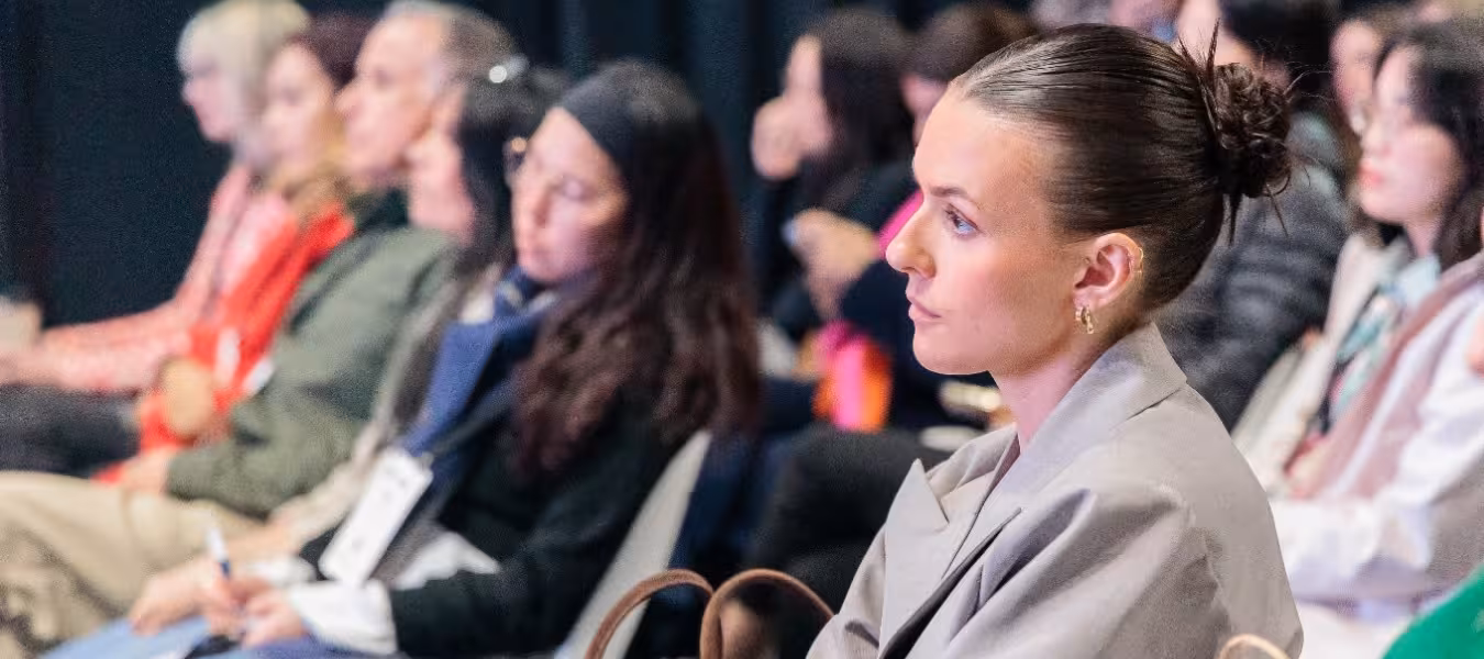 Attendees at a seminar during Global Sourcing Expo Melbourne 2025 at the MCEC, engaged in a panel discussion on AI and fashion trends.