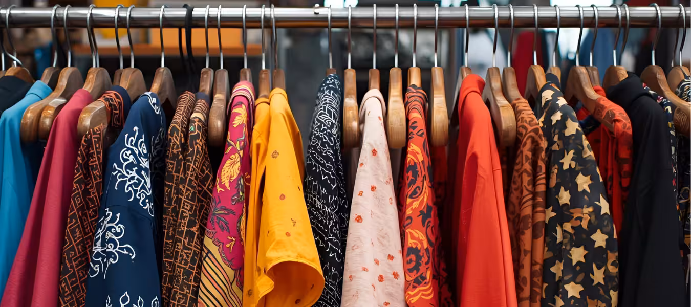 Vendors selling piles of second-hand clothes in a busy Cameroonian market, symbolizing the decline of the domestic textile industry amid growing imports.