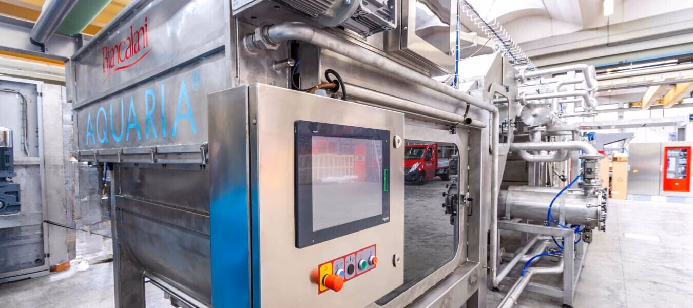 Biancalani AQUARIA and AIRO24 terry towel finishing machines operating in open-width continuous process