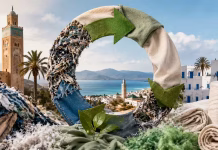 Textile Waste in Africa: A Deep Dive into Morocco and Tunisia’s Circular Future Circular textile recycling concept featuring textile waste, recycled fabrics, yarn cones, and sustainable fashion elements inspired by Morocco and Tunisia’s circular textile future.