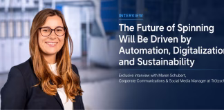 Feature image of Maren Schubert interview on the future of spinning, automation, digitalization, sustainability, recycling, nonwovens, and next-generation textile manufacturing