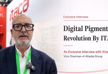Digital Pigment Revolution By ITACA Spain Vicente Bagán, Vice Chairman of Altadia Group, in an exclusive interview at ITACA Spain booth discussing digital pigment ink innovation and the future of textile printing systems.