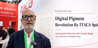 Digital Pigment Revolution By ITACA Spain Vicente Bagán, Vice Chairman of Altadia Group, in an exclusive interview at ITACA Spain booth discussing digital pigment ink innovation and the future of textile printing systems.