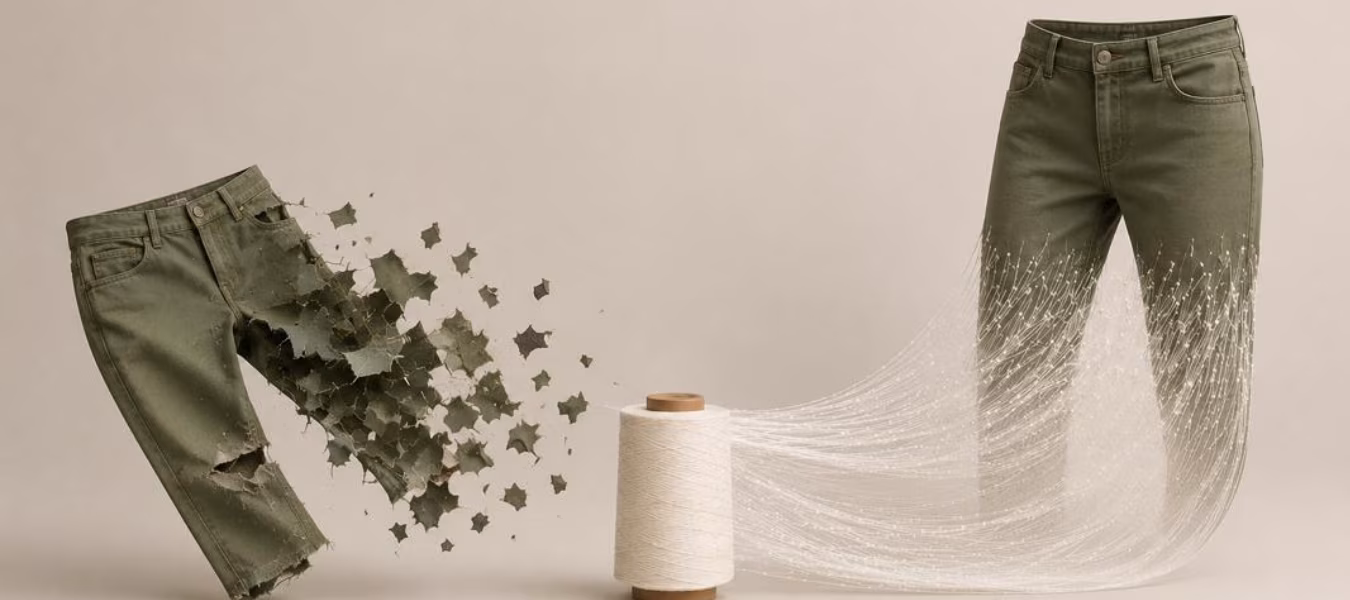 Industrial enzymatic textile recycling demonstration at Carbios processing post-consumer PET polyester textile waste.