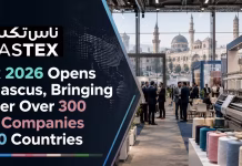 Nastex 2026 Opens in Damascus, Bringing Together Over 300 Textile Companies from 20 Countries Nastex 2026 exhibition header image featuring the Nastex logo, a textile trade show scene in Damascus, and representatives of more than 300 textile companies from 20 countries.