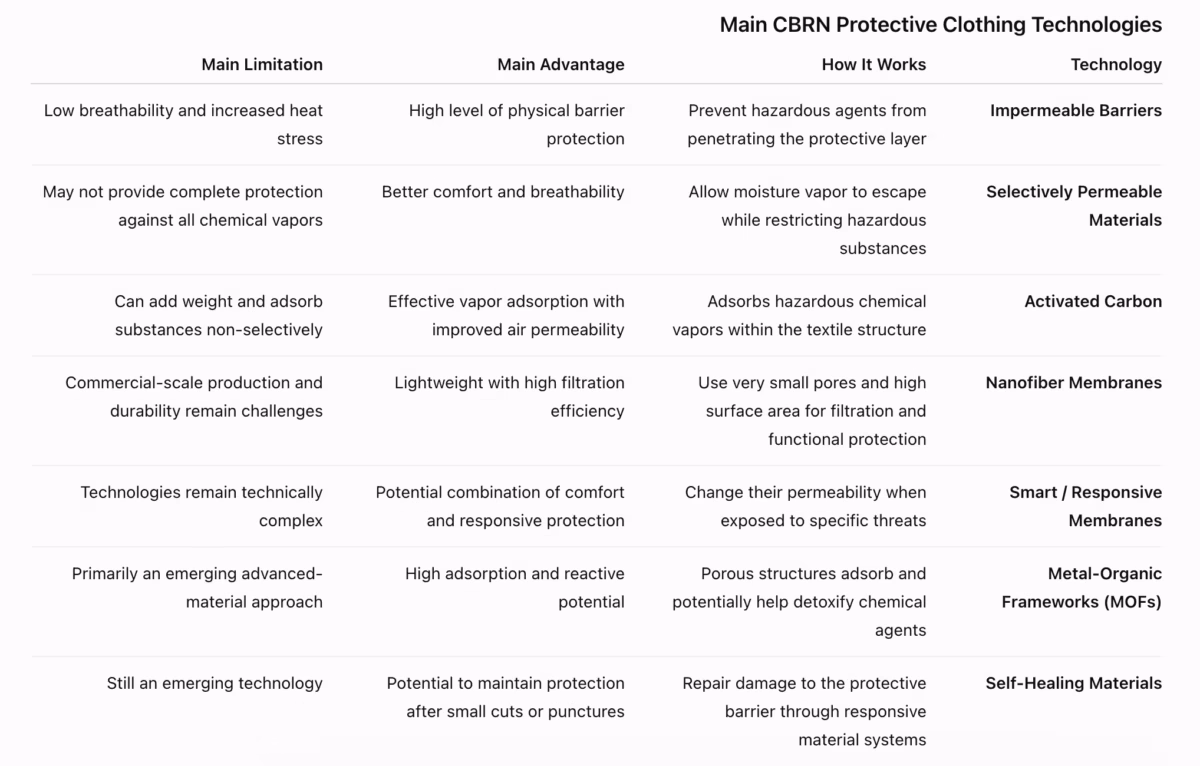 Main CBRN Protective Clothing Technologies
