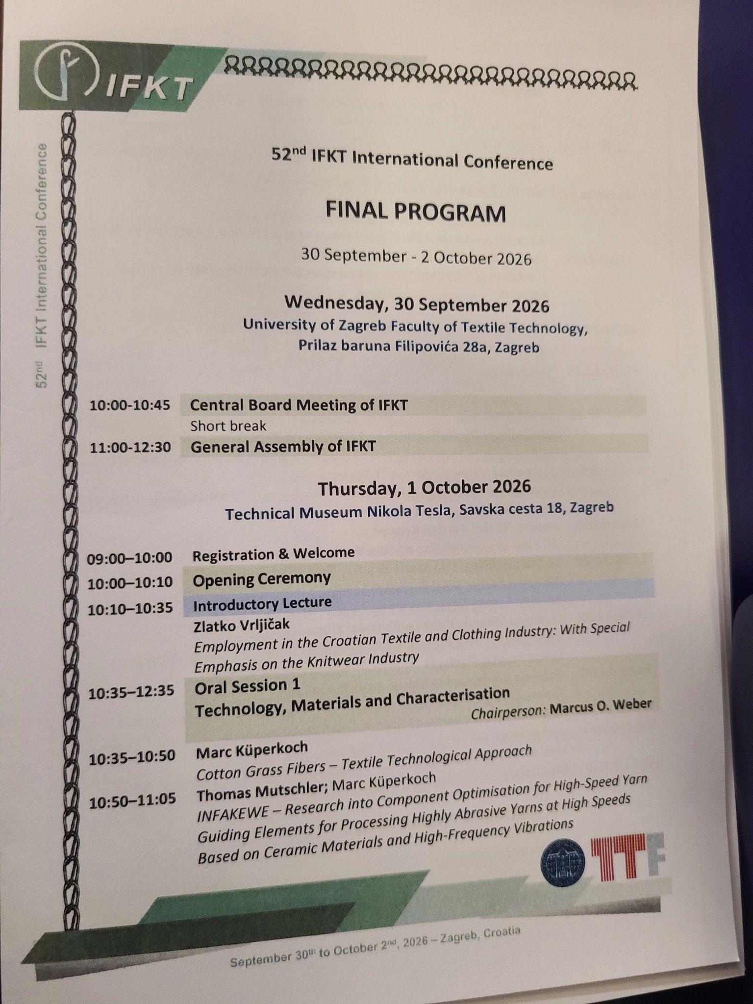 IFKT North America knitting industry event program